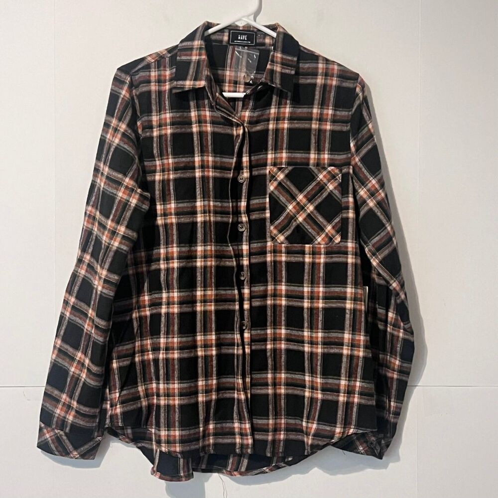 Have Los Angeles Womens Flannel Shirt Size L Multicolor Plaid Brown Black